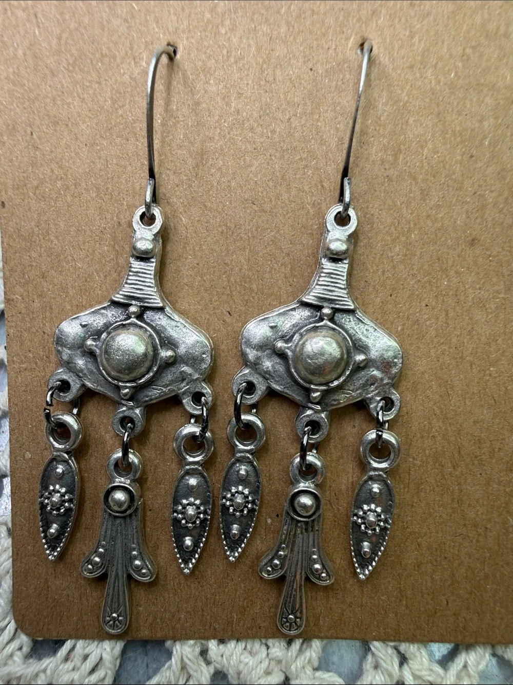 Sterling-Style Dangle Chandelier Earrings in Aged Silver